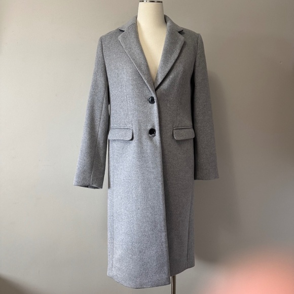 LOFT Gray Single Breasted Wool Blend Trench Coat SZ XS - Picture 1 of 9